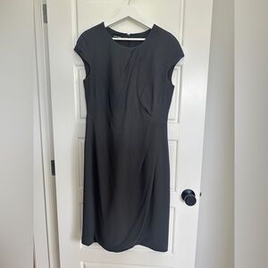 Giorgio Armani Black Sheath Dress Cap Sleeve Crew Neck Midi